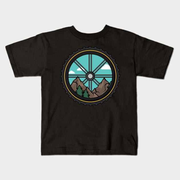 MOUNTAIN BIKING: Cycling Mountain Bike Wheel Scenery Gift Kids T-Shirt by woormle